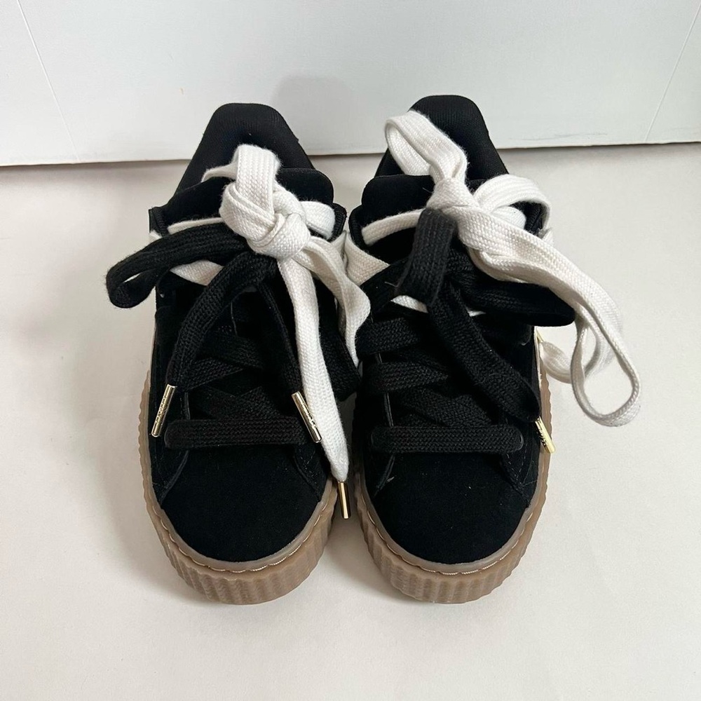 Fenty Puma Black Suede Platform Creeper Sneakers with Gum Sole - Picture 2 of 8